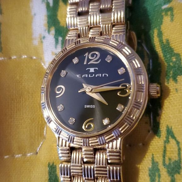 Tavan Wicker Woven Look Gold Tone Women's Watch‎ Diamond Numerals 3766-191 - Picture 2 of 8